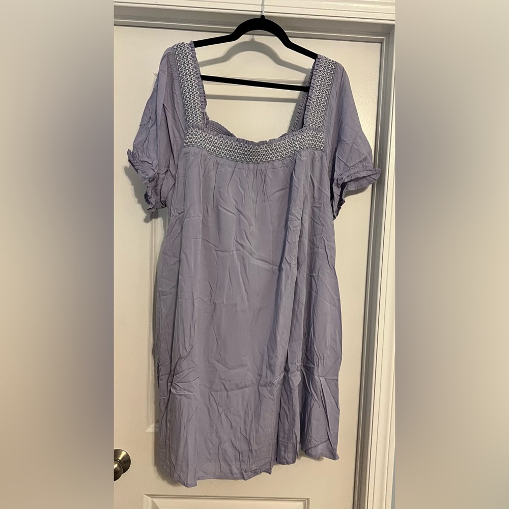 Heyson Puff Sleeve Embroidered Periwinkle Dress 2XL